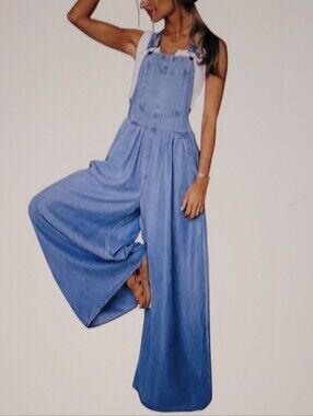 Utcoco Loose Wide Leg Bib Cotton Denim Overalls Jumpsuit With Pockets. M (NWT)
